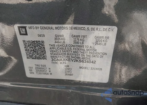 2019 Chevrolet Equinox Lt from USA, damaged, VIN 3GNAXKEV2KS634042